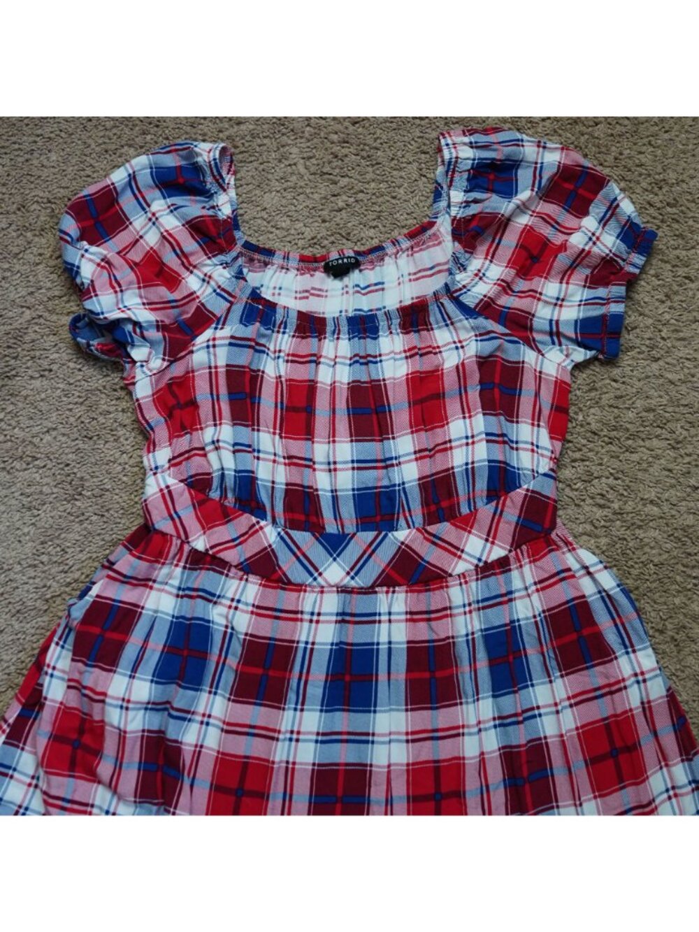 Torrid Tiered Midi Dress Womens Size 1 Plaid Puff Sleeve Cottagecore Peasant - Picture 2 of 12